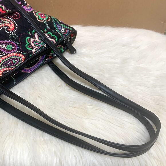 VERA BRADLEY Black Multicolor Paisley KIEV Shopper Shoulder Tote Leather Straps - Picture 8 of 13